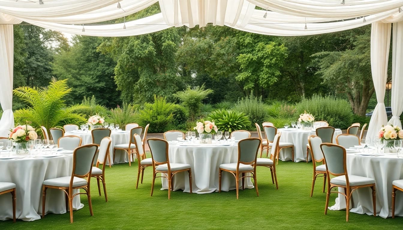 Elegant Table & Chair Rentals setup for an outdoor event with refined decor.