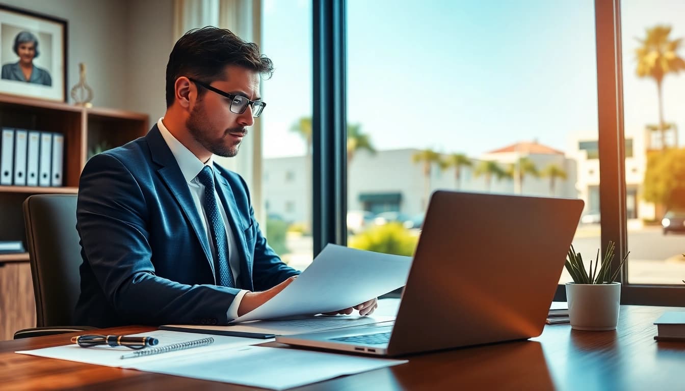 Truck accident attorney Clearwater consulting with clients in a professional office setting.