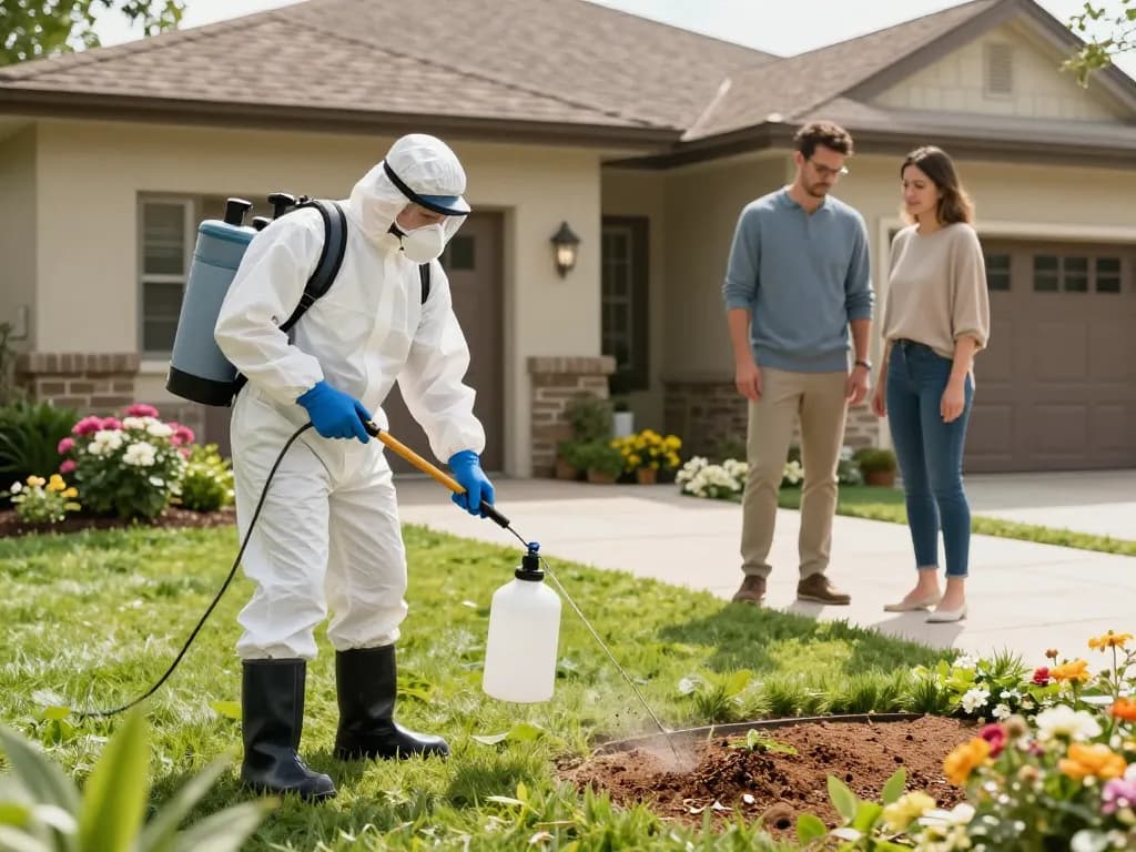 Pest control expert treating a home for termites, highlighting effective residential pest management.