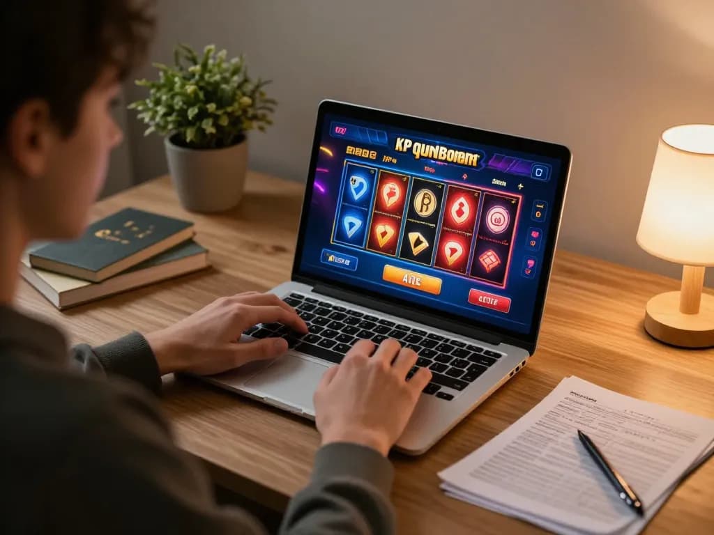 Engaging scene of a player enjoying casino online stranieri sicuri on laptop at home.