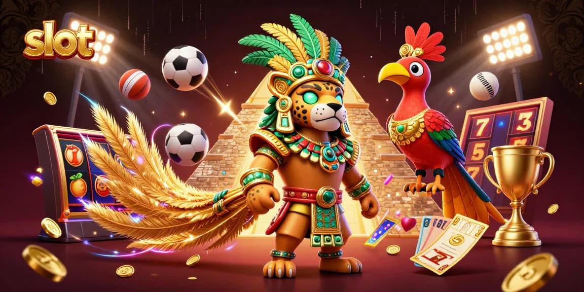 Putar slot dengan simbol keberuntungan dan suasana kasino yang ceria.