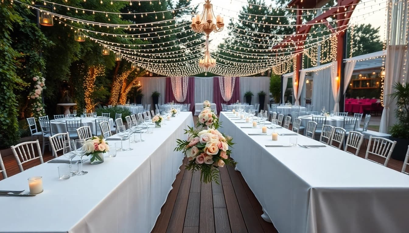 Setting for luxurious Table & Chair Rentals with elegant decor in outdoor venue
