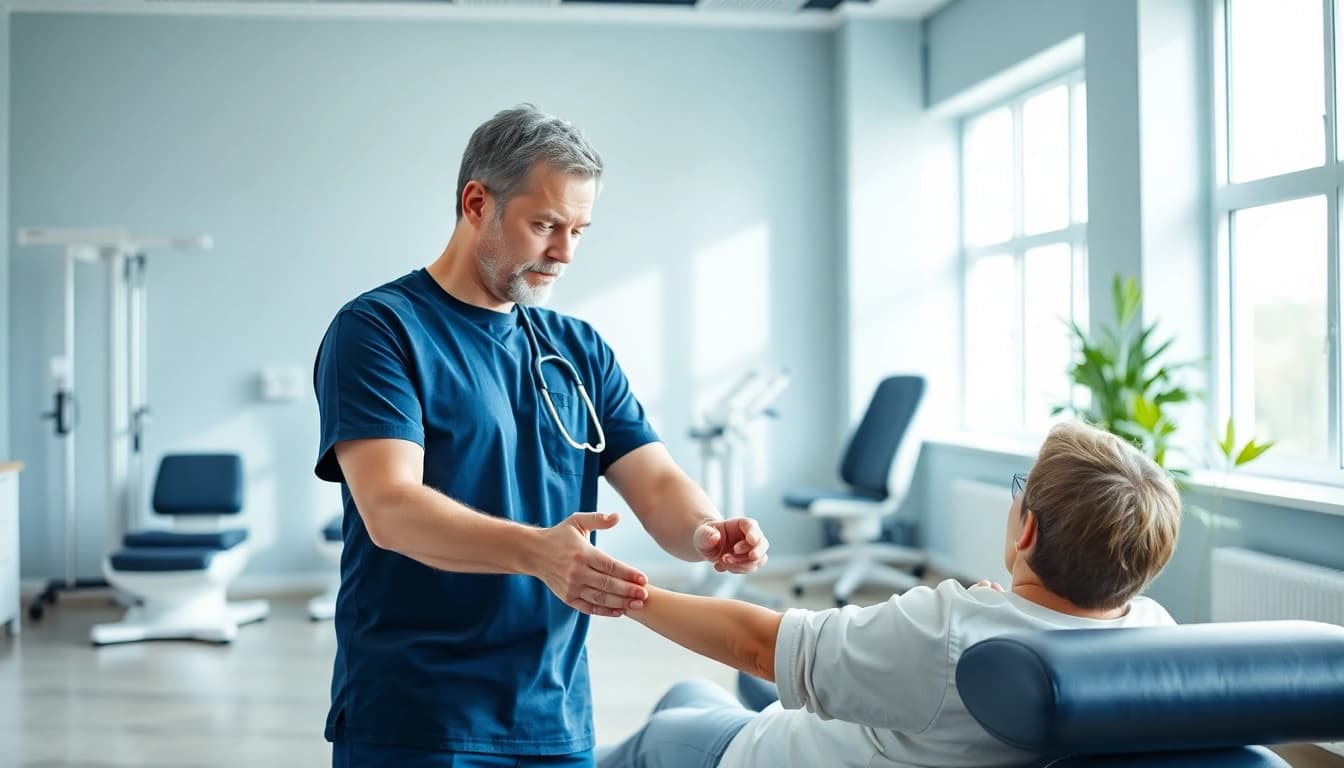Engaging physiotherapy session in London with a focused therapist and patient.