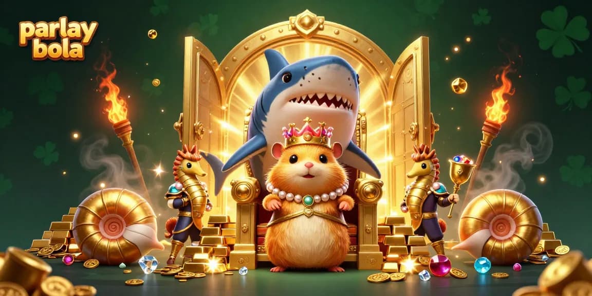 Engage with parlay bola through a royal scene featuring a hamster king and treasure elements.