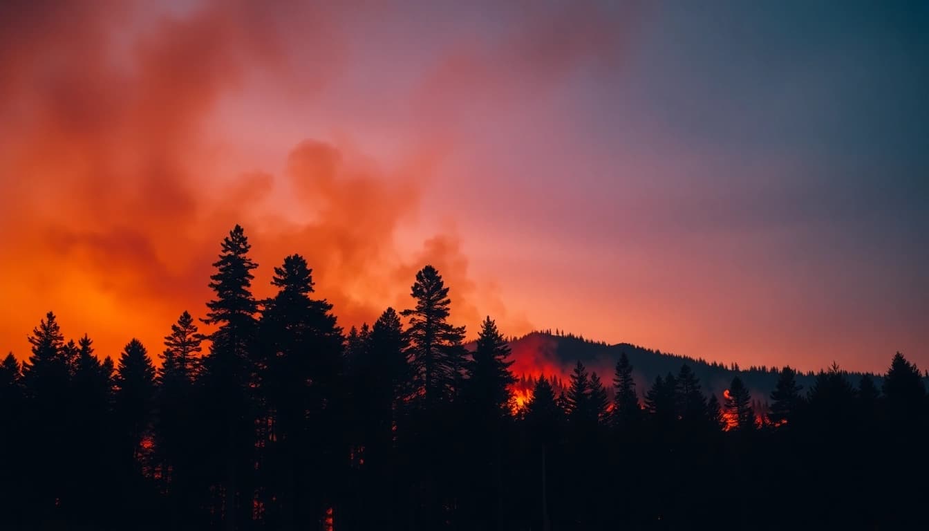 Visual representation of wildfire events showcasing a forest fire's dramatic impact on nature.