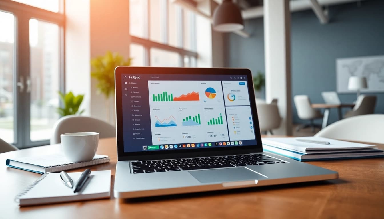 Utilize hubspot free on a modern workspace with colorful graphs and dashboards