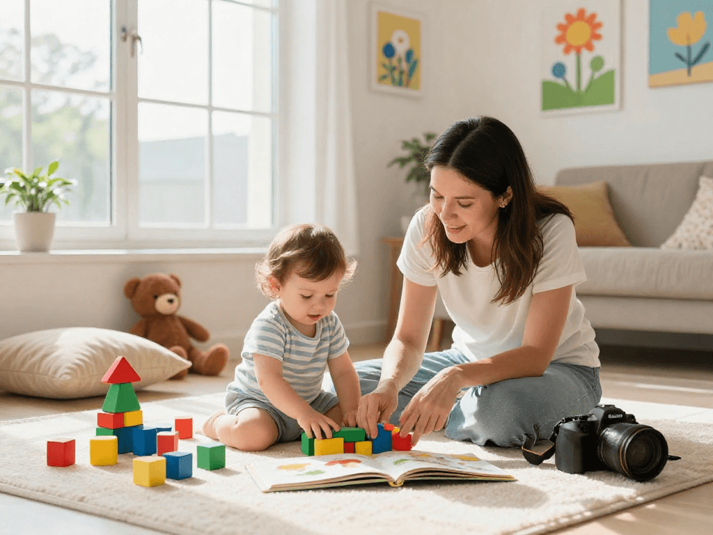 Mother engaging with her toddler in a nurturing environment, emphasizing rokok88 rtp for child development.