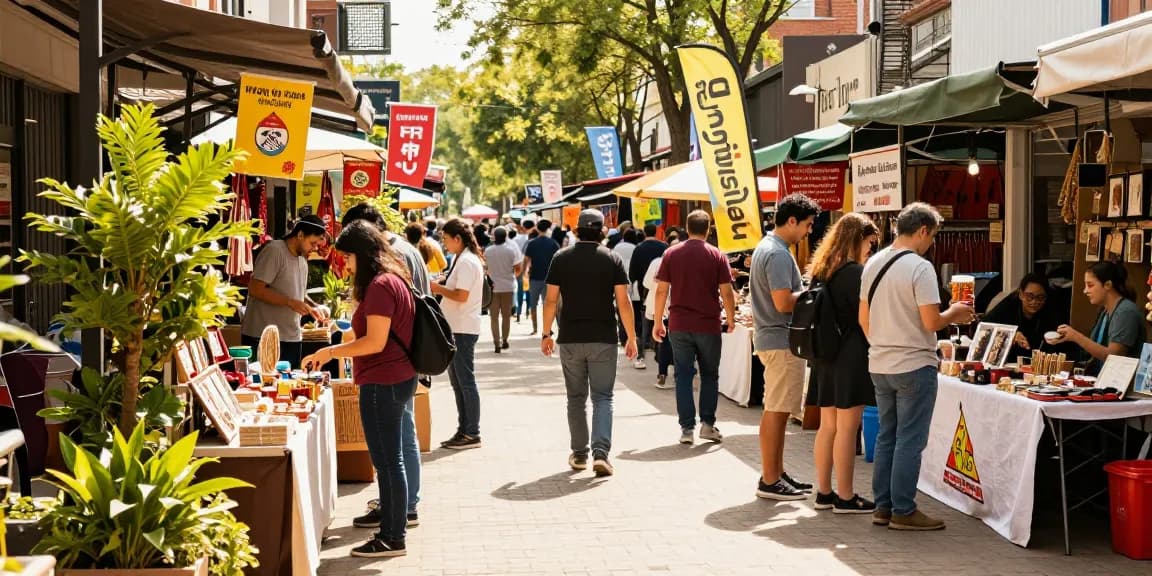 Vibrant urban shopping scene showcasing diverse shoppers and local crafts on https://forumup.org/shop/search.php?ca_id=&addr1=&addr2=&addr3=&schKeyword in a bustling marketplace.