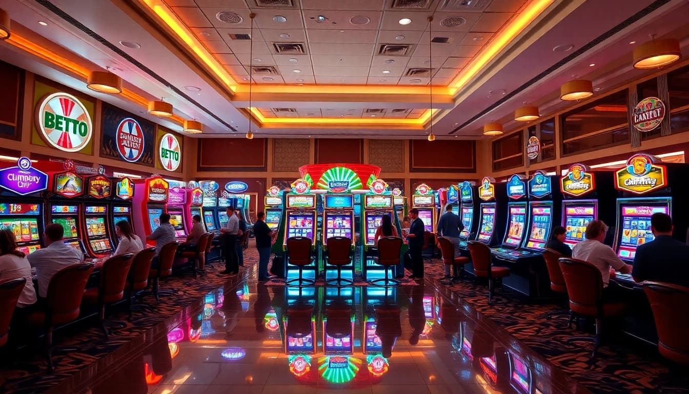 Engaging scene of Microgaming slot gacor machines in a lively casino atmosphere, packed with excitement.