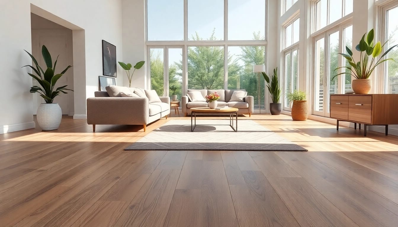 Showcasing waterproof vinyl flooring in a bright and inviting living room setting.