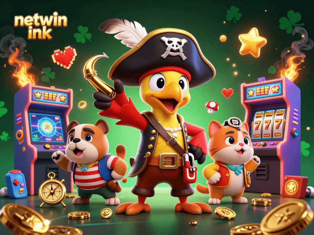 Experience the vibrant world of Netwin Ink with animated casino elements and dynamic characters.