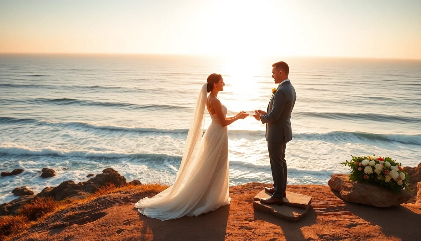 Capture the essence of Big Sur wedding photography with a couple exchanging vows on a scenic cliff.