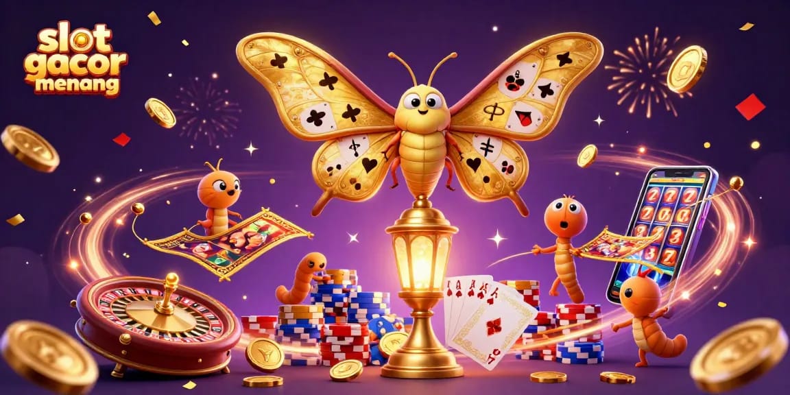 Experience excitement with slot gacor gampang menang within a vibrant 3D casino scene featuring gold coins.
