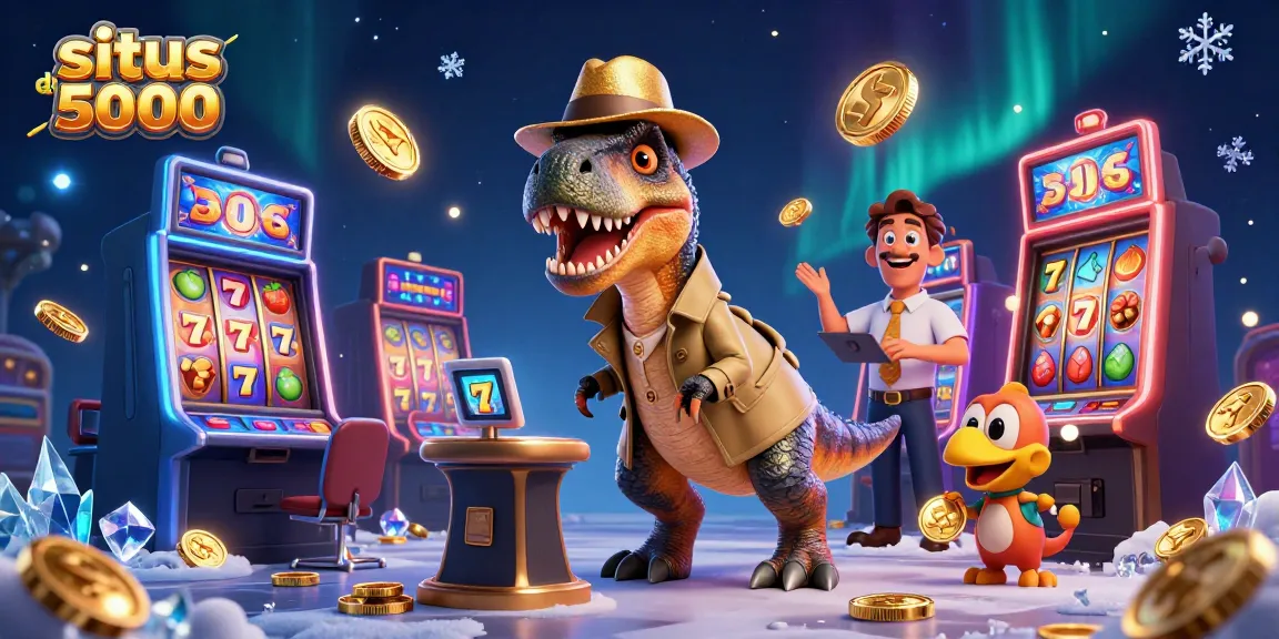 Slot depo 5000 menampilkan velociraptor dan teman-teman beraksi di mesin slot yang berkilauan.