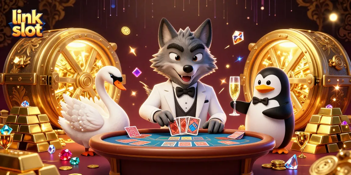 Slot link menarik dengan karakter kasino 3D dan elemen berkilau yang menonjolkan keseruan permainan.
