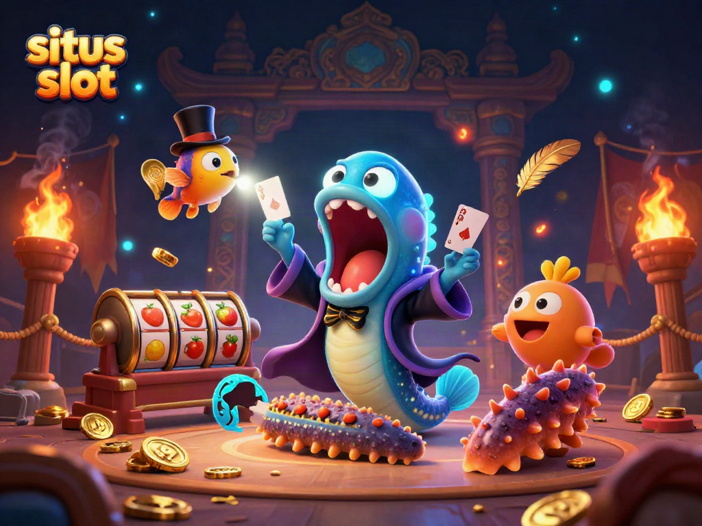 Engage in situs slot magic with an eel performing tricks under a fish spotlight.