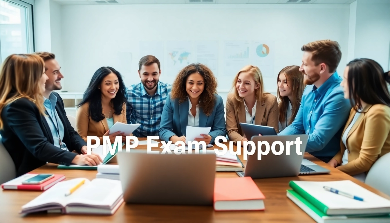 Engaged study group provides PMP exam support in a collaborative classroom setting.