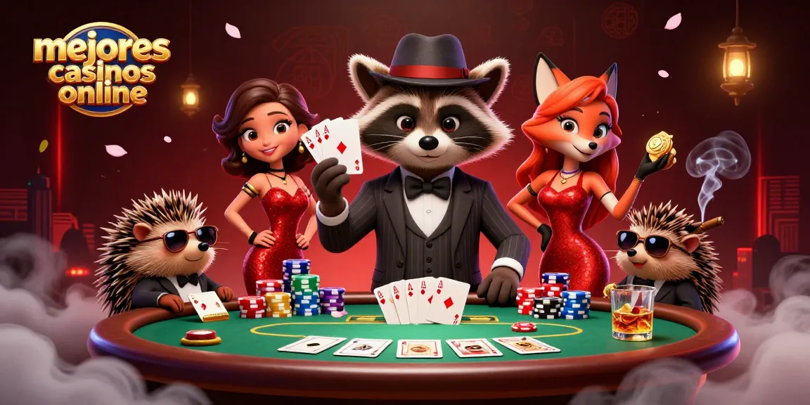 Mejores casinos online: Reseña 3D de un elegante jugador de póker y sus amigos en acción.