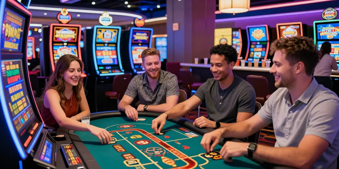 Players enjoying various games at vibrant non UK casinos, showcasing excitement and modern design.