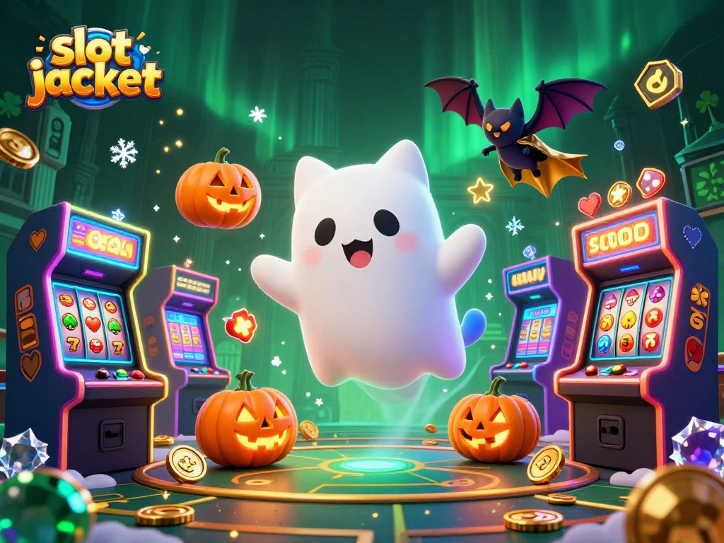 Experience thrilling slot jackpot wins surrounded by playful ghost cat and vibrant casino elements.