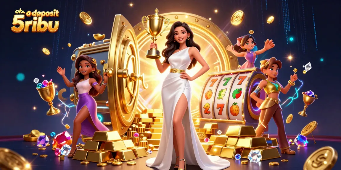 Experience thrilling slot deposit 5ribu wins with vibrant 3D casino scene brimming with excitement.
