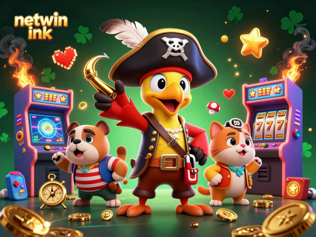 Experience the vibrant world of Netwin Ink with animated casino elements and dynamic characters.