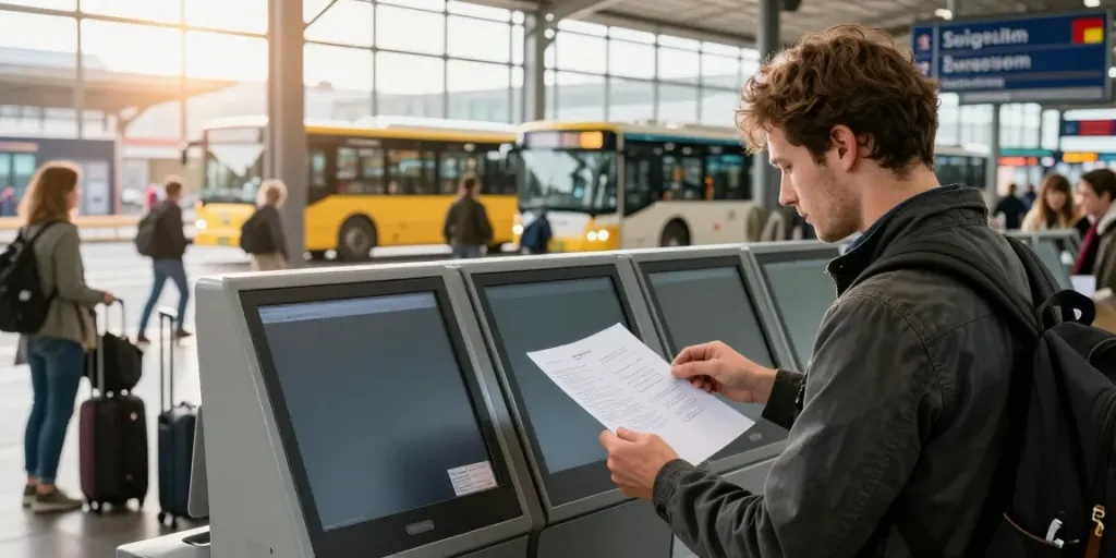 Transport internațional Moldova - Pasageri pregătindu-se pentru călătorie către Europa, la stația de autobuz.