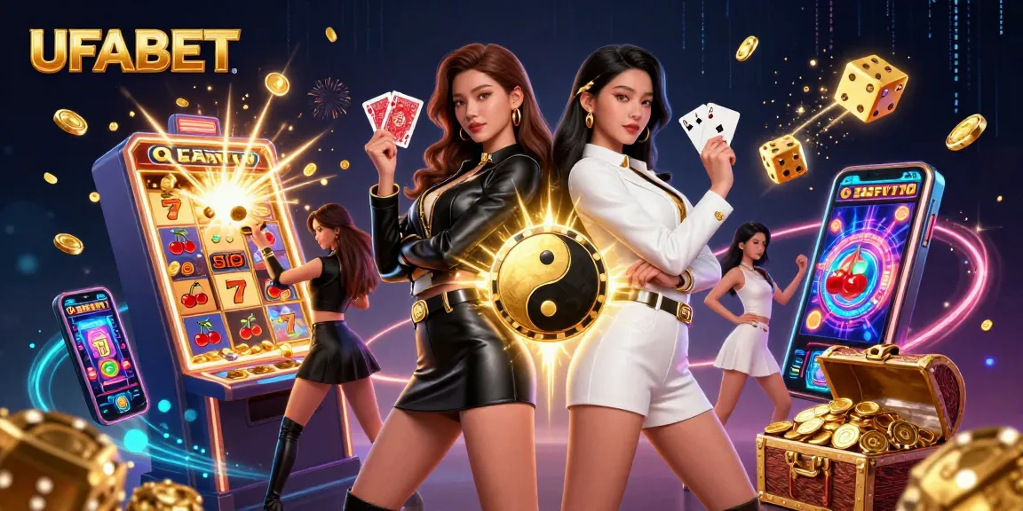 Experience the excitement of UFABET with stunning twin Asian women showcasing vibrant casino action.