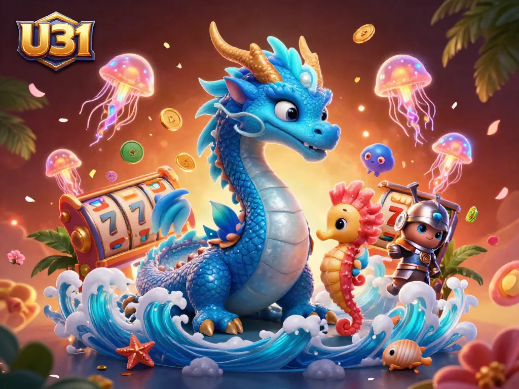 U31 showcases an exciting online casino atmosphere with vibrant slot reels and festive elements, perfect for engaging players.