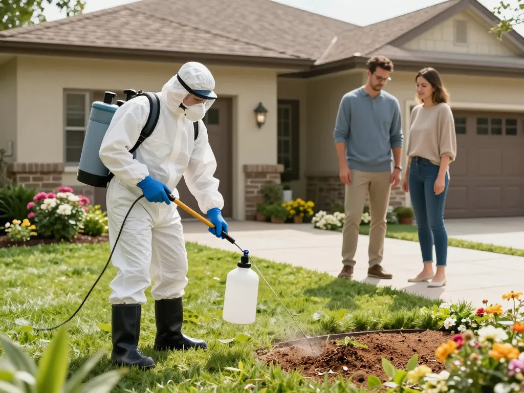 Pest control expert treating a home for termites, highlighting effective residential pest management.