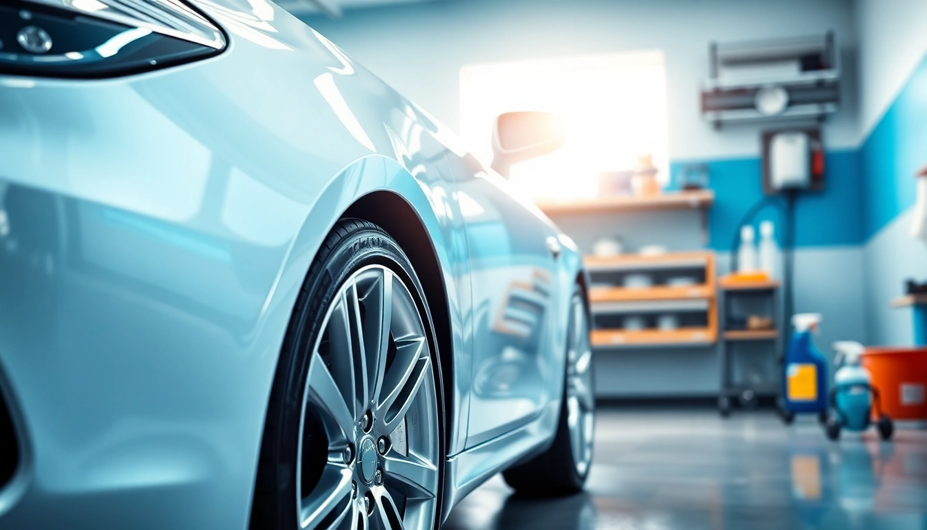Experience high-quality car detailing near me, showcasing a pristine car in a bright garage.
