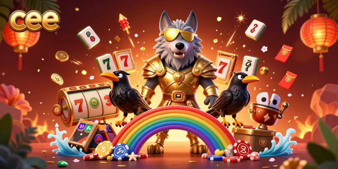 Experience the thrill of casino gaming with cee, featuring a wolf, ravens, and vibrant elements.