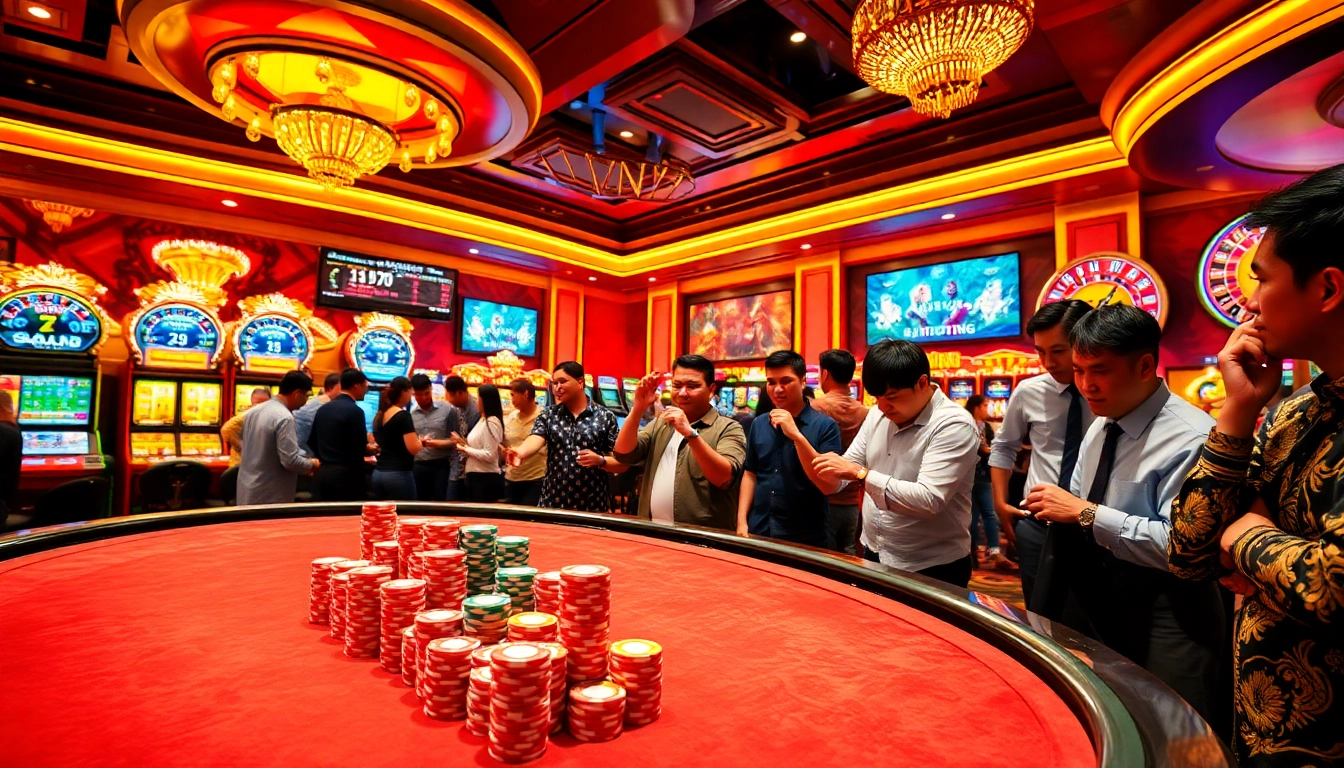 Experience the thrill of đá gà trực tiếp thomo in a vibrant casino setting with lively betting action.
