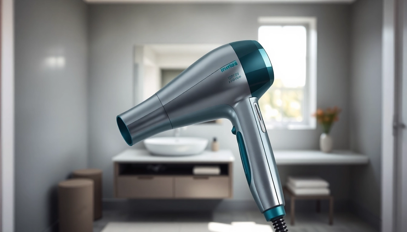 Styling with an Ionic hair dryer showcasing modern design features and sleek textures.