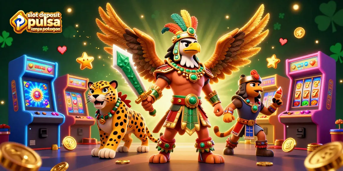 Menang dengan mudah menggunakan slot deposit pulsa tanpa potongan pada ilustrasi 3D yang menggambarkan permainan kasino yang menarik.