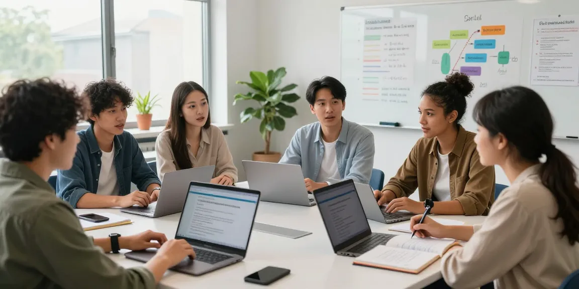Group of young adults discussing apprenticeships in a modern classroom