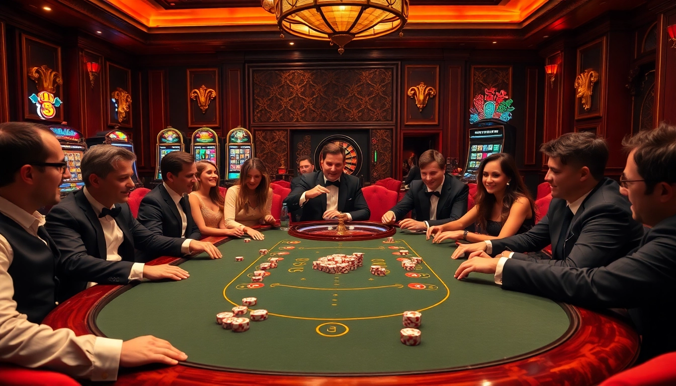 Joueurs engagés à une table de site de casino en ligne, montrant une ambiance de jeu palpitante.
