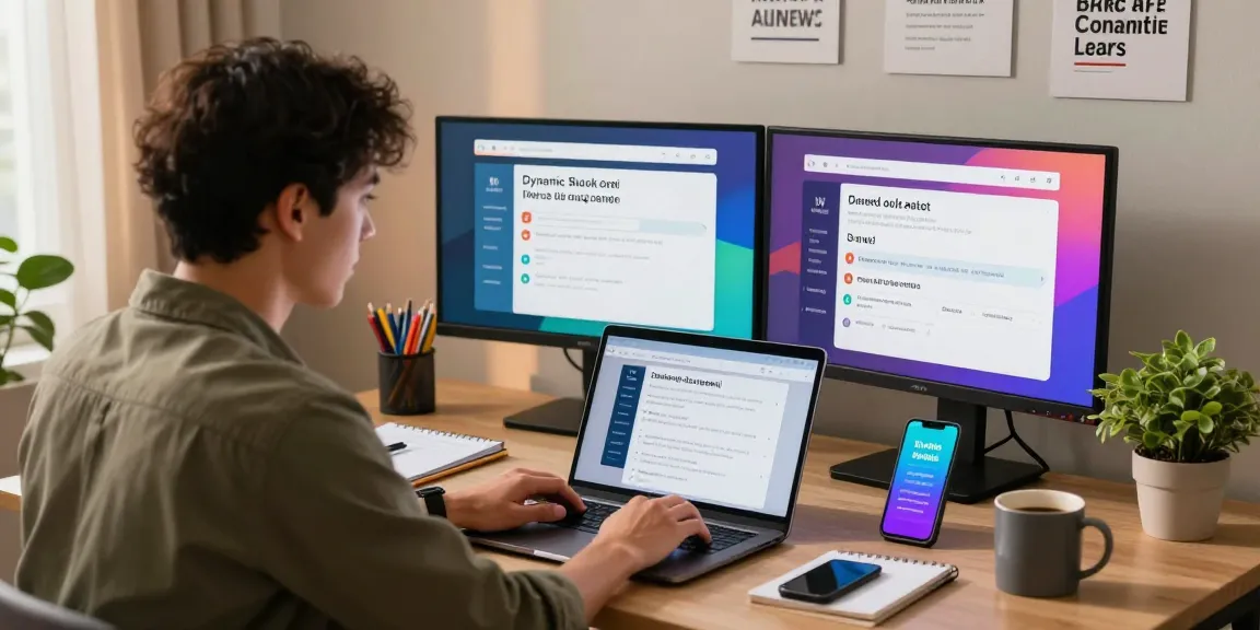 Person tracking job alerts in a vibrant home office with laptop and smartphone notifications.