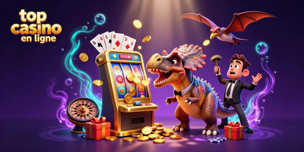 Découvrez des jeux au meilleur casino en ligne où un dinosaure interagit avec des machines à sous.