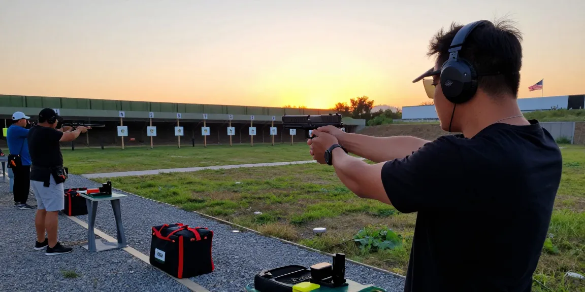 Professional shooter at the range with customized Glock from https://precisionglockslides.com showcasing precision and skill