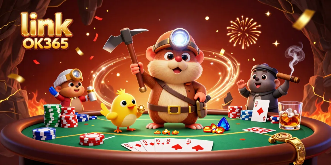 Play thrilling games at link OK365 with a treasure hunter and poker elements in an exciting 3D scene.