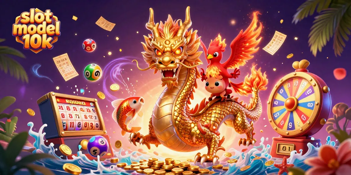 Experience thrilling slot modal 10k action with a golden dragon, phoenix, and koi fish amidst exciting game elements.