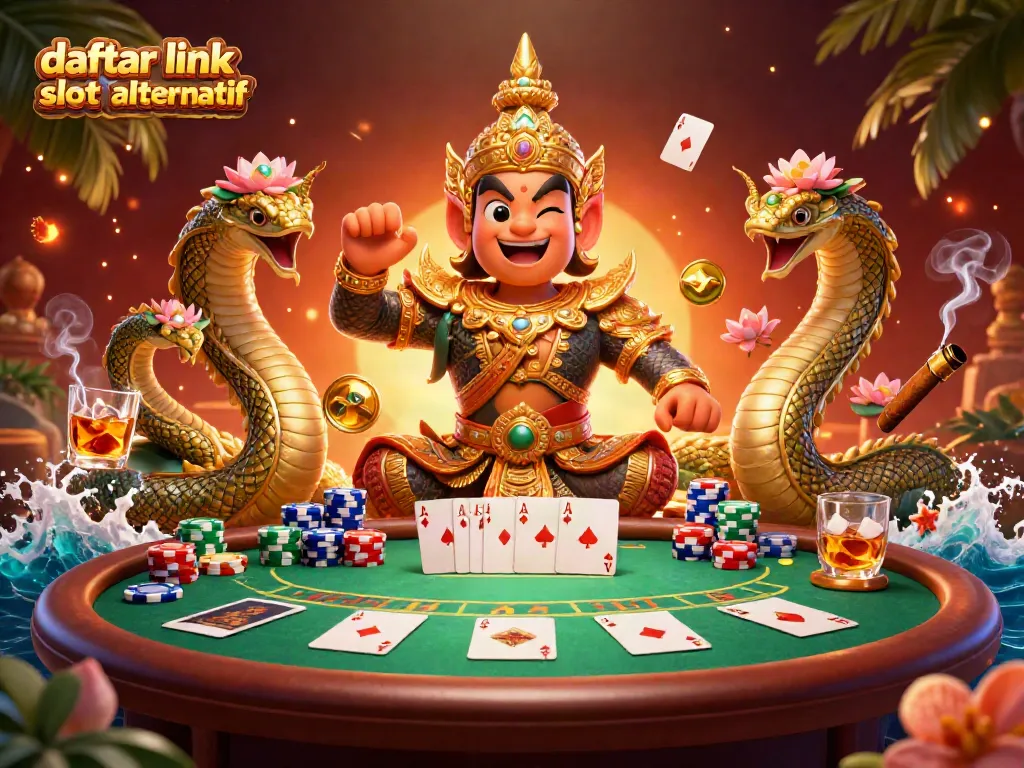 Menangkan permainan dengan daftar link slot alternatif, ilustrasi kasino yang kaya warna dan detail.