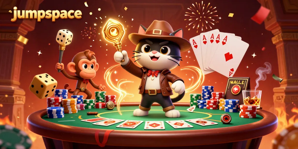 Engage in gaming action at jumpspace with a cartoon archaeologist cat uncovering casino treasures.