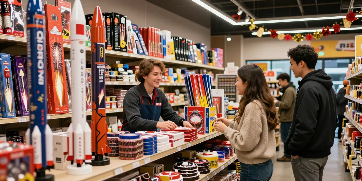 Discover cheap fireworks near me in a vibrant retail atmosphere, perfect for celebrating special occasions.