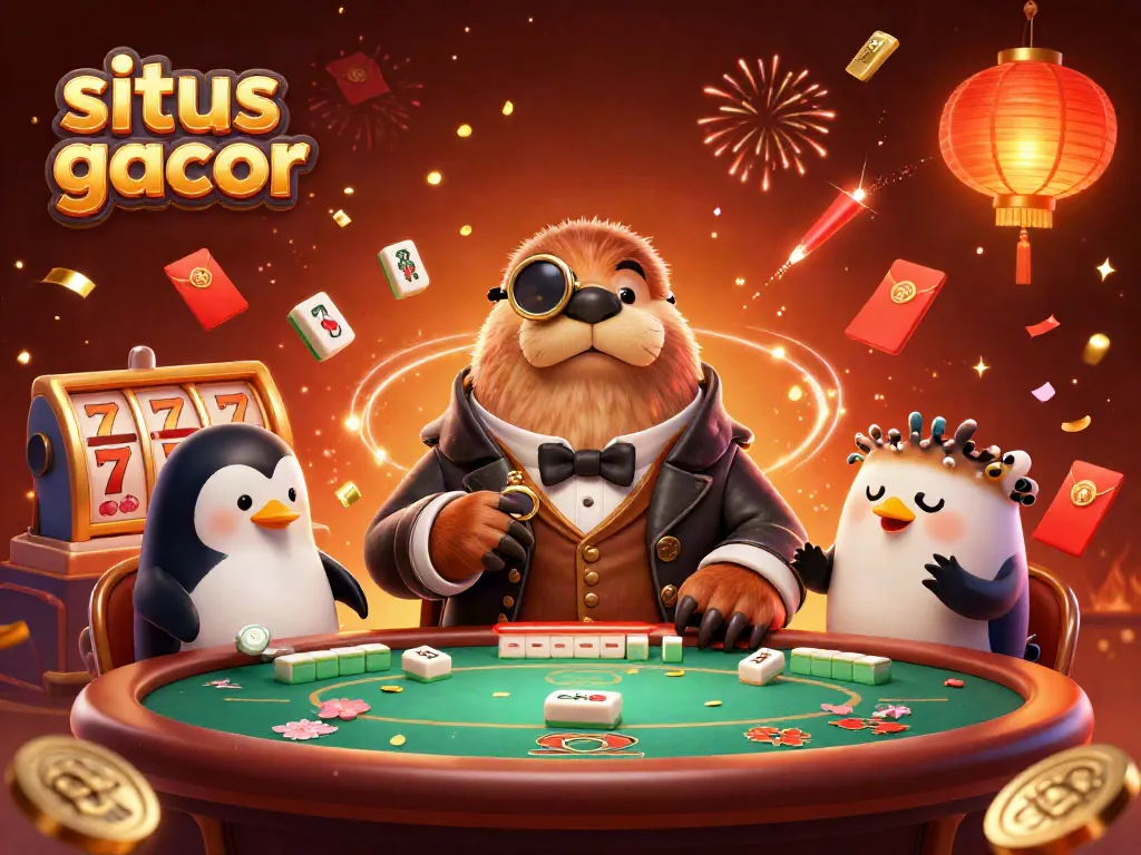 Engage in situs gacor gaming excitement with a vibrant 3D casino scene featuring a walrus and unique characters.
