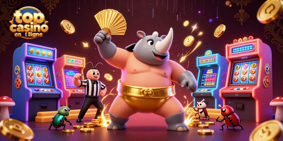 Plongez dans l'univers des jeux au top casino en ligne avec des personnages animés et des machines à sous colorées.