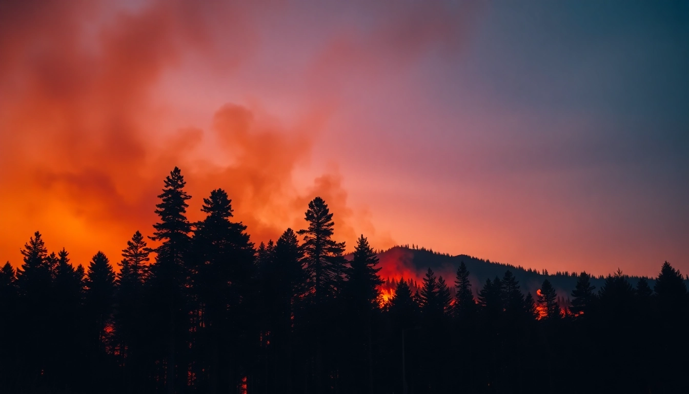 Visual representation of wildfire events showcasing a forest fire's dramatic impact on nature.