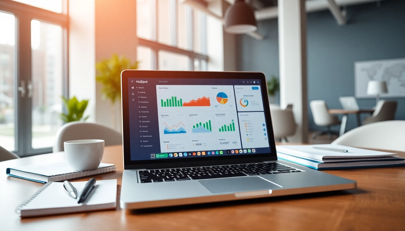 Utilize hubspot free on a modern workspace with colorful graphs and dashboards