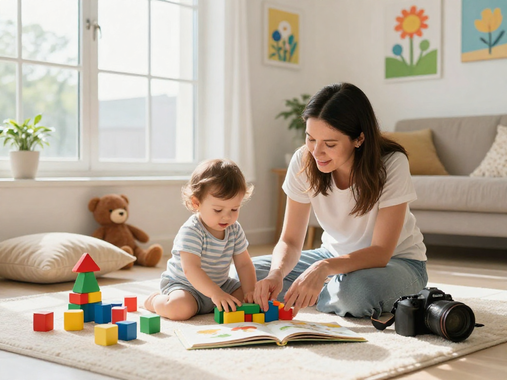 Mother engaging with her toddler in a nurturing environment, emphasizing rokok88 rtp for child development.